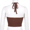 Brown Knit Halter Crop Tops Para Meninas Mulher Sexy Backless Roupas de Verão Mulheres Bandagem Tanque Câmeras Básico Espartilho Espartilho Feminino 210510