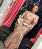Rose Gold Lace Mermaid Evening Dresses For Arabic Women With Long Sleeves Plus Size Sweep Train Foral Prom Party Gowns 322