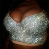 AKYZO Luxury rhinestone bra set women sexy shiny high quality diamond elastic padded bra for lady X0526