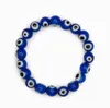 10pcs / lot verre bleu blanc oeil bracelet perlé femmes femmes hommes élastiques filet stretch grec bijoux