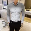 Brand Men Shirts Solid Haft Business Casual Sukienka Koszula Z Długim Rękawem Slim Fit Social Streetwear Odzież Chemise Homme 210527