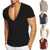 Men's T-Shirts Deep V Neck T Shirt For Men Low Cut Stretch Tee Invisible Vee Top Short Sleeve Fitted Soft Plain Over Sized