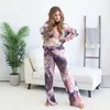 Suit Women Tie-Dye Print Casual 2 Piece Set Loungewear Autumn/Winter Long Sleeve T-shirt And Wide Leg Pants Large Size Pajamas 210528