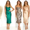 Casual Dresses 2021Women Summer Fashion Silk Satin Sling Solid Color Leopard Print Polka Dot Sleeveless Adjustable Straps Causal Dress