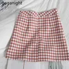 Vår sommar kvinnor plaid kjol hög midja koreanska a-line mini korta kjolar dragkedja studenter söta söta tjejer 210601