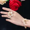 Luxe Femmes Party Engagement Bijoux Jaune Or Couleur Cubique Zircone Cristal Mariage De Mariée Grande Fleur Bague R121 210714