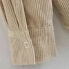 Spring Women Single Pocket Corduroy Shirt Female Long Sleeve Blouse Office Lady Loose Tops Blusas S8639 210430