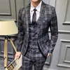 Blazers męska Moda Bankiet Slim 2 Piece Suit Set / Mężczyzna Business Plaid Kurtka Spodnie Spodnie Double Breasted Coat X0909