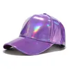 1pcs Party Hats Pu Spring Baseball Cap Dance Hat Adjustable Snapback Caps Hip Hop Hat's Laser Reflective Trend Gradient Leather Baseballs Cap-es