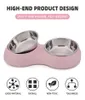 Fashion Eco-Friendly Durable Stainless Steel Pet Dog Bowls Puppy Dogs Double Bowl Feeder Pets Cat High-grade Non-slip Feeding Dishes Water Food Container 3 color