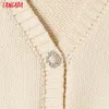 Tangada Kadınlar Boncuk Düğmeler Bej Kırpma Hırka Vintage Jumper Kısa Tarzı Örme Hırka Ceket 6H32 210609