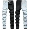 Calças de jeans dos homens Denim Dois Cor Moda Hip Hop Personalidade Stitching Design Marca Casual Long