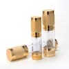 Gold Pink Cosmetic Airless Bottle 15ml 30ml 50ml Refillable Pump Dispenser Bottles For Lotion Cosmetics Container