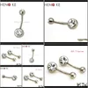 Bellknapp släppleverans 2021 G23 Titanium Belly Bar Navel Rings Curved 14g Crystal Double Clear Stone Gem Fashion Body Piercing Jewelry V