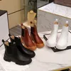 2021 Designer Women Boots Platform Chunky Heel Martin Boot äkta Leather Bee Star Shoes Deserts Luxury Buckle Ankel Shoe 35-42 Box