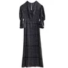 V Neck Pullover Puff Long Sleeve Dress Women Vintage Print Spring Long Vestidos High Waist Hip A Line Robe Ol Slim 210514