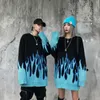 Koreanska lösa stickade flamma män och kvinnor Hip Hop Streetwear O-Neck Pullover Tröja 210602