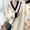 Knitted Straight dress with overcoat for women autumn and winter with thicker loose fit slim over-the-knee sweater base dress Y1204