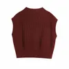 Kvinnor Höst Vintage Vest Tröjor Ärmlös V-Neck Strikta Pullovers Solid Kvinna Casual Waistcoat Sweater Kläder 210513