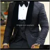 Blazery męskie odzież odzież Drop Dostawa 2021 Marka Groomsmen Szal Kapel Groom Tuxedos Red / White / Black Men Suits Wedding Man Blazer (Ja