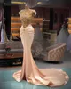 Plus Größe Arabisch ASO EBI Luxuriöse Meerjungfrau Sexy Ballkleider Perlen Kristalle Sheer Hals Abend Formale Party Zweites Empfangskleid Kleid Kleid