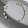 Bracciale a doppio strato in argento sterling 925 Catena a maglie Semplice Micro CZ Zircone Perla d'acqua dolce irregolare Braccialetti fatti a mano regolabili Regalo per le donne