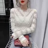 Fashion V-neck White Shirts and Blouses Spring Lace Blouse Women Elegant Shirt Ladies Tops Hollow Sexy Blusas 12626 210417