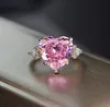 Hjärta snitt 5ct rosa safir diamantring 100% original sterling sier engagemang bröllop band ringar för kvinnor smycken