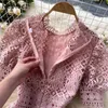 NEPLOE Vintage Court Style Styl Temperament Sukienka Kobiety O Neck Sweter Krótki Rękaw Vestidos Letnia Koronka Szata Solid 210510