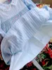 赤ちゃんの女の子スコッキングドレス子供たちの調和のスモッキングのデス幼児ピーターパン首輪ブルコットンフロック幼児ヴィンテージvestidos 210615