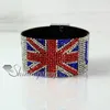 Läder Crystal Rhinestone Uk USA Flag Snap Wrap Slake Armband High Fashion Smycken Handgjorda Mode Smycken