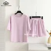 Summer Tracksuit Two Pieces Set Leisure Outfits Cotton Oversized T-shirts High Waist Shorts Candy Color Clothing 210721