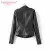 Aelegantmis Moda Kadınlar Sonbahar Kış Siyah Yumuşak Faux Deri Ceketler Fermuar Temel Sokak Ceket Bayanlar PU Biker Ceket 210607