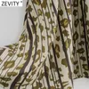Zevity femmes élégant imprimé léopard rayé en mousseline de soie Kimono robe mi-longue bureau dame lanterne manches volants mince robe DS4740 210603