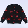 1-6Yrs Baby Boys Girls Cappotto cardigan con ricamo ciliegia Abbigliamento per bambini Manica lunga in maglia per bambini 210429