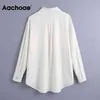 Casual Blusa Branco Mulheres Outono Primavera Batwing Longa Manga Solta Camisa Feminina Bolso Tops Senhoras Túnica Blusas Mujer 210413