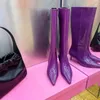 Sexy Candy Color Pointed Toe Knee High Boots Designer Shinny Leather Highs Heel Wide Calf Boot Winter Shoes