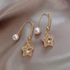 2021 new design hook Pearl crystal pentastar female Charm Earrings luxury party jewelry fashion girl unusual Earring sexy accessories