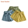 Bear líder meninas verão sólido shorts moda bebê menina bowtie sohes calças crianças casual roupa solta 3 pcs 3-7Y 210708