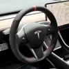 Tesla 모델의 모델 X 모델 3 DIY 사용자 정의 가죽 스웨이드 스티어링 휠 커버 커버 자동차 휠 커버 인테리어 장식