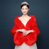 Red/White Wedding Bolero Winter Bridal Shrug Faux Fur hawls Women Wraps Jacket Party Coat Bridal Shawl