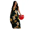 Mulheres verão novo espaguete pulseira solta bolso sexy sem mangas robe maxi vestidos flor vintage impressão espaguete cinta longa vestido y1006