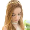 SLBRIDAL Handgefertigter Vintage-Goldkristall und Perlen Hochzeit Kopfschmuck Haarrebe Braut Stirnband Haarschmuck Brautjungfern Frauen X0625