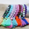 Bangle Bohemia Crystal Beaded Bracelets Multicolor Natural Rhodochrosite Stone Gem Tassel Charm Bangles Women Fashion Party Jewelry