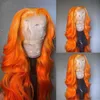 Synthetic Wigs Orange Colored Body Wave Glueless Transparent Lace Front Wig With Preplucked Baby Hair Daily Heat Temperature