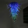 Peacock Blue LED Blown Glas Kroonluchter Lampen Handgemaakte Art Decoratie Lichte Ketting Indoor Lighting Home Decor 32 bij 40 inch