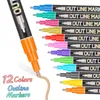 8/12/20 couleurs marqueurs de contour surligneurs stylos de peinture à paillettes métalliques croquis peinture calligraphie dessin papeterie fournitures d'art