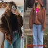 Brun Lila Svart Zip Hooded Sweatshirt Vinterjacka Top Oversized Hoodie Retro Pocket Kvinna Kläder Långärmad Pullover 211109