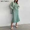 Wotwoy Elegant Long Satin Satin Dres Solid mittelgroß