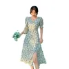 原宿花柄のドレスのための女性パーティーフランスのヴィンテージレトロなオフィスの女性カジュアルクラブミニセクシーなドレス夏服210730